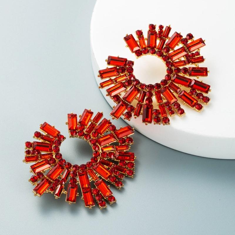 Elegant Alloy Sunflower Earrings With Colorful Rhinestones For Women Party Wedding Daily Wear