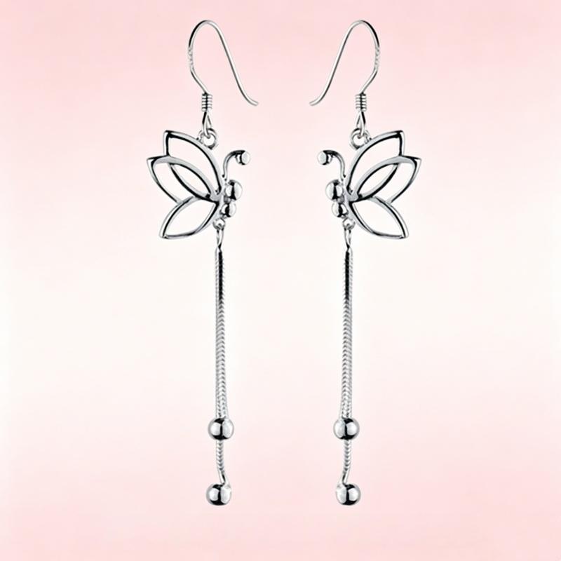 925 Sterling Silver Stylish Simple Hollow Butterfly Tassel Ear Line Earrings Birthday Party Anniversary Gift серебряный