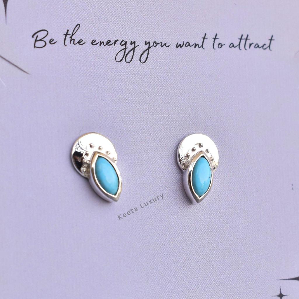 Natural Turquoise Studs Earrings Turquoise Small Studs for Women Blue Turquoise Earrings Sterling Silver Marquise Studs Unique Gift Idea