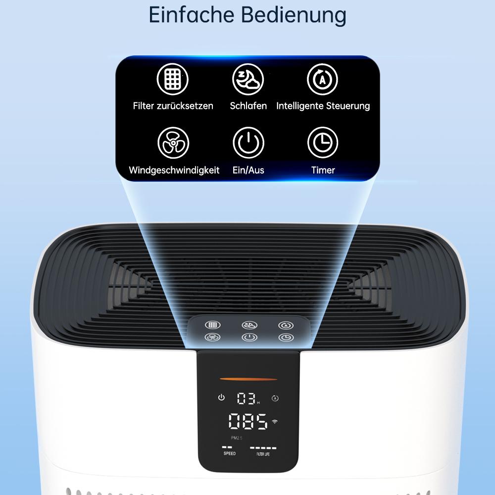 HEPA Air Purifier 15dB Quiet Sleep Mode. Smart Air Purifiers with App for Pet Hair