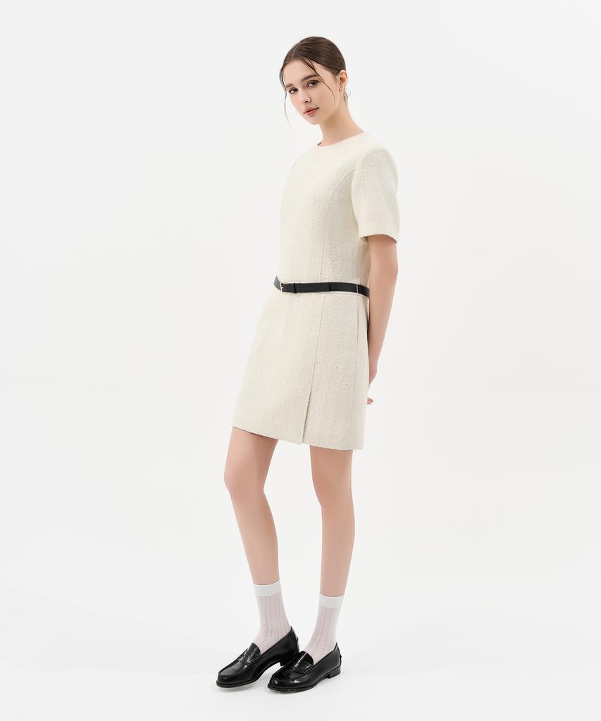 Laneonkyulleoseu Tweed Belted Mini Dress_Ivory