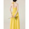 Summer vacation style bow strap waist thin sleeveless neck long dress