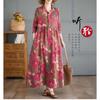Printed Loose Belly Shading Mulle Lace Long Sleeve Hem Long Dresses