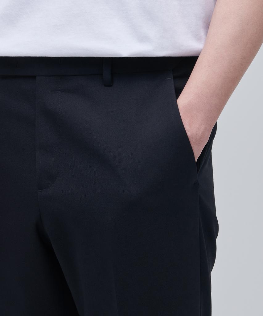 Musinsa Standard Wool Blend Relaxed Tapered Hidden Banding Crop Slacks [Navy]