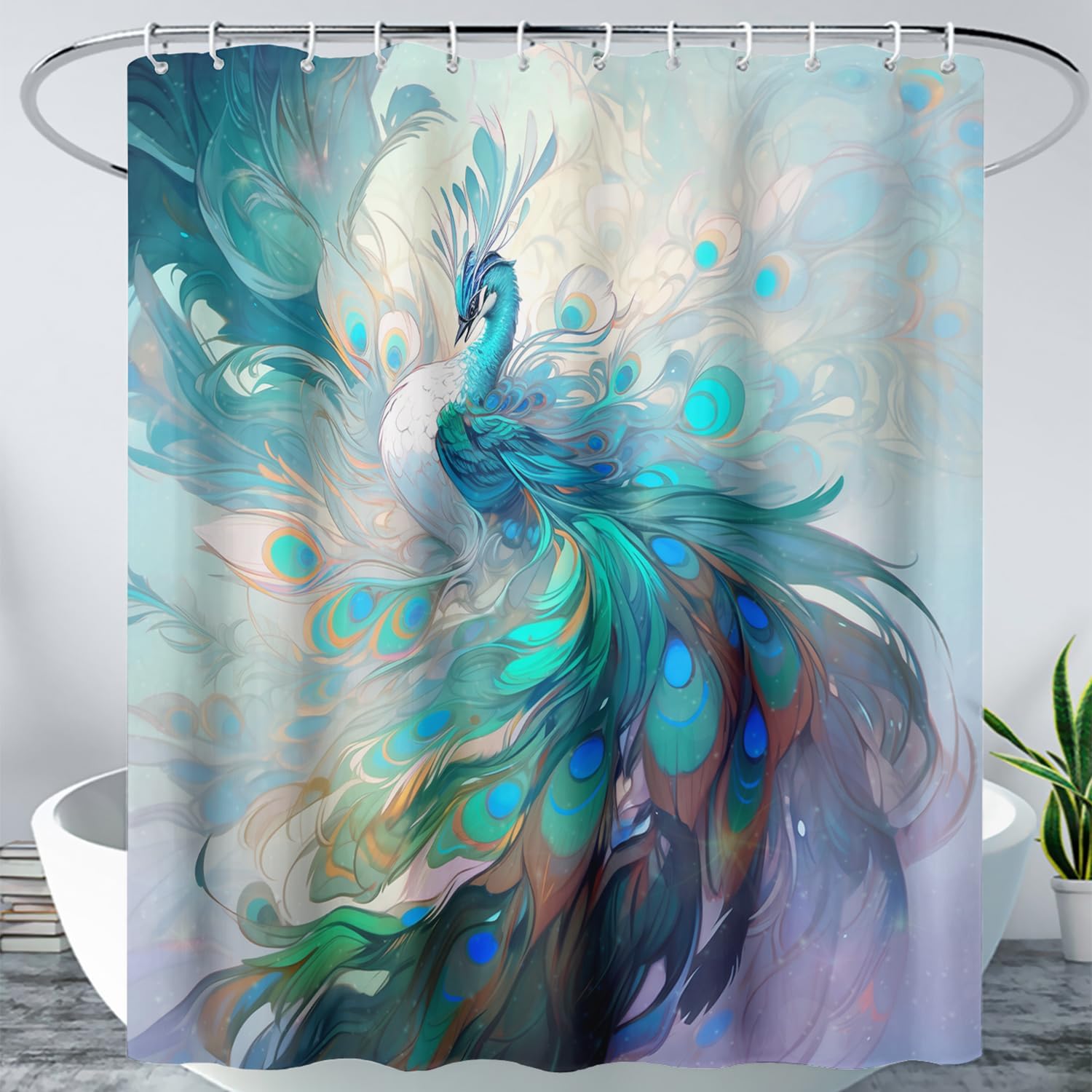 

Peacock Shower Curtain, Green Bird Shower Curtain For Bathroom Decor,Beautiful Bird Peacock Bath Curtain For Girls Women Fresh W60H190(CM)-1 Pcs