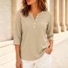 Women's Casual Color V-Neck Three-Quarter Sleeve Button T-Shirt Top