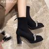 Mode Hohe Absätze Kristall Damen Stiefeletten Wildleder Sexy Klobige Schuhe Frau 2025 Trend Elegante Chelsea Boots Pumps Neu Winter Mujer Botas