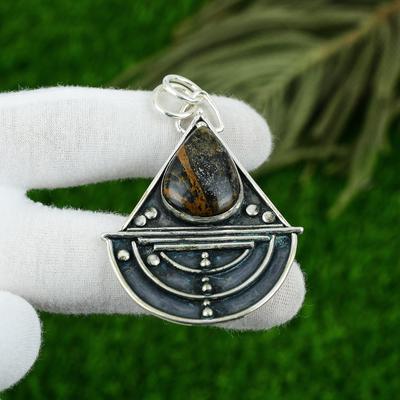 Pear Picasso Jasper Gemstone Sterling Silver Wedding Boho Handcrafted Pendant