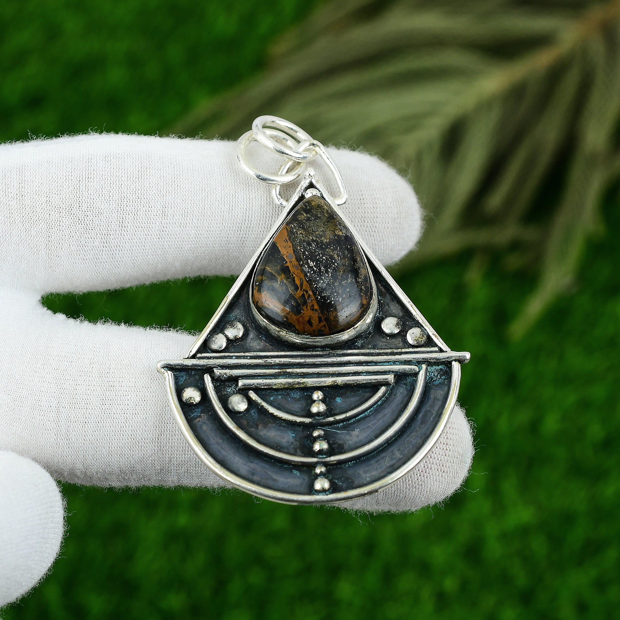 

Pear Picasso Jasper Gemstone Sterling Silver Wedding Boho Handcrafted Pendant