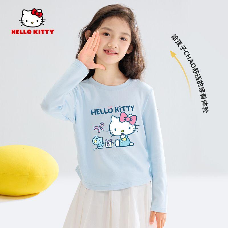 Kitty Girls  Long-Sleeved T-Shirt, Spring and Autumn Style, Children s Base Shirt, Stylish Top for Older Girls, Trendy Long-Sleeved Shirt for Girls Tiai Blue 150 cm