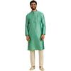 Manyavar Men's Art Silk Intricate Prints & Neck Detailing Kurta Pyjama Set (Green,3XL)