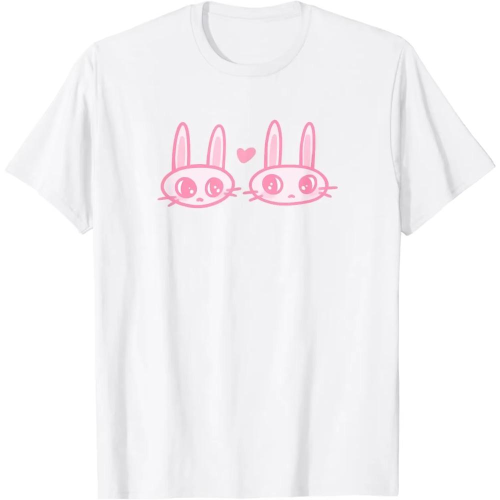 

Милая футболка Kawaii Y2K Coquette Bunnies с сердечками Kawaii Y2k Clothes Женская одежда Эстетическая футболка Женская одежда Ropa Mujer XXXXXL чёрный