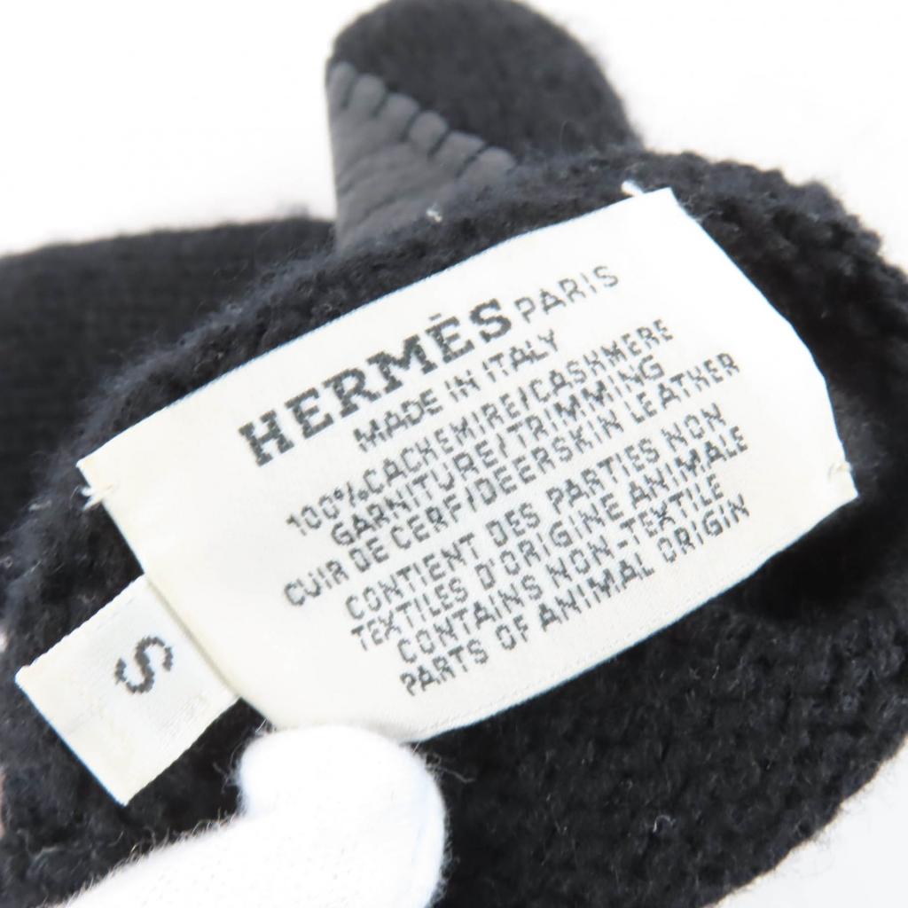 Pristine HERMES Baltimore Mittens Serie Metal Knit Gloves black cashmere S Used