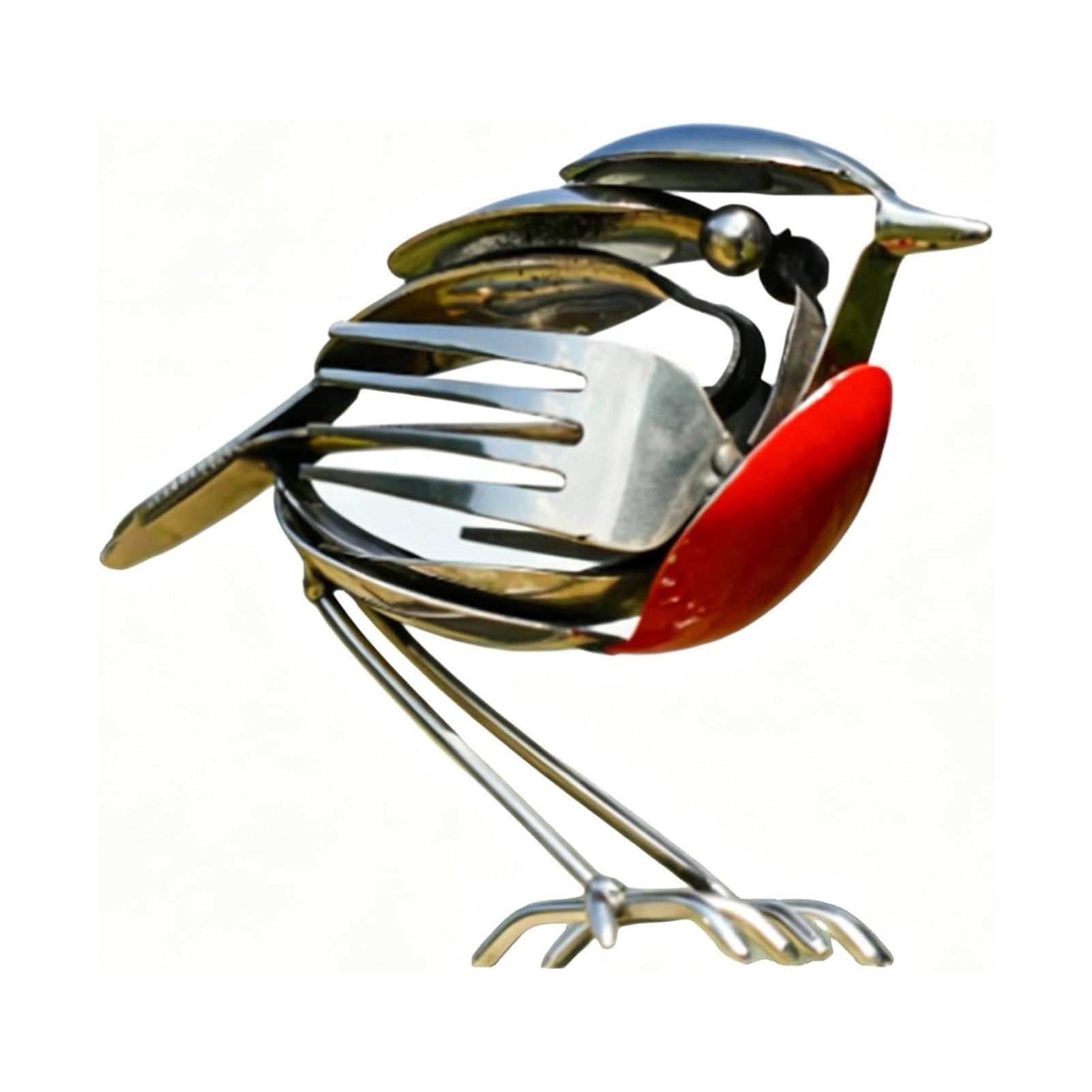 Metal Robin Bird Sculpture Garden Decor Rustic Red Breast Figurine Scrap Metal Art Statue Unique Gift for Bird Lovers