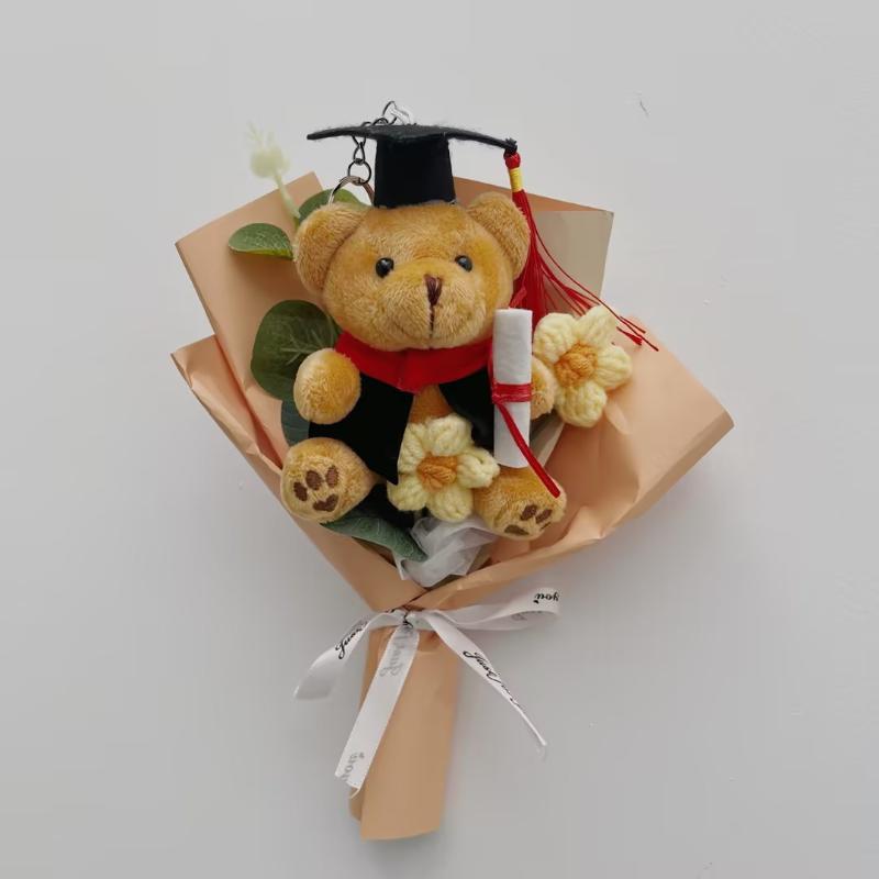 Mini Dr Bear Flower Bouquet Artificial Flowers Mother'S Day Gift Flowers Handmade Knitting Flower For Graduation Birthday Decor