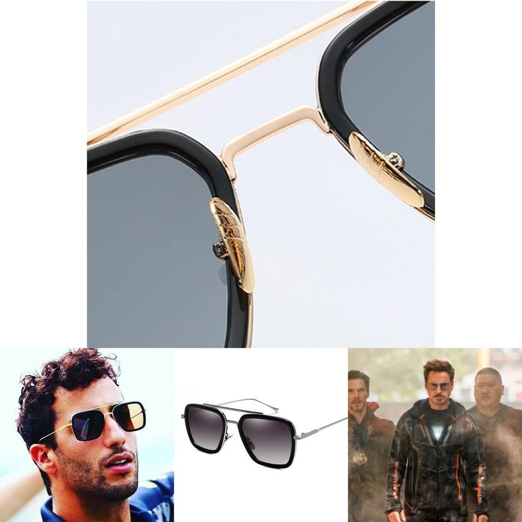 Tony Stark Sunglasses Men Square Metal Frame Vintage Style Uv400 Protection