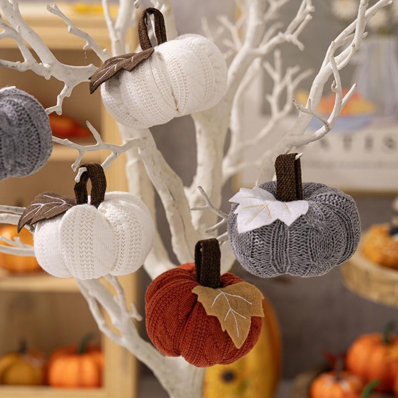 Handmade Crochet Pumpkin Decoration With Polyester Fabric Harvest Festival Shelf Display Accessory