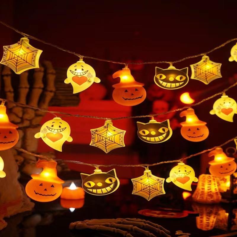 Halloweenské dýňové řetězové světlo, netopýří pavouk, řetězové lampy na baterie pro venkovní halloweenské párty, girlanda, dekorace, noční světlo