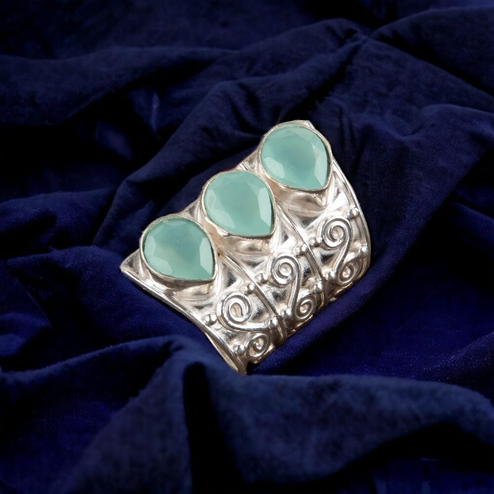 Aqua Chalcedony  Gemstone 925 Sterling Silver Jewelry Handcrafted Designer Ring RR-20-14