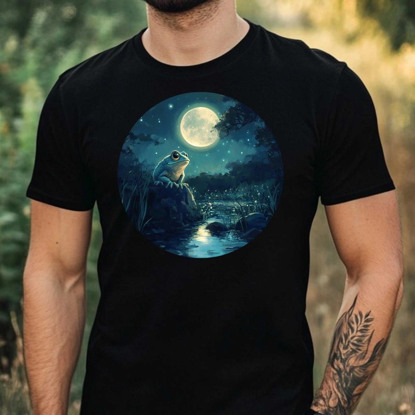 T-Shirt Herren Frosch im Mondlicht Motiv Baumwolle Größe XS bis 5XL M