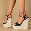 Damen Hohe Absätze Kleiderschuhe Sommer Geflochten Uni Plateau Keile Offene Zehenpartie Sandalen Modische Schuhe