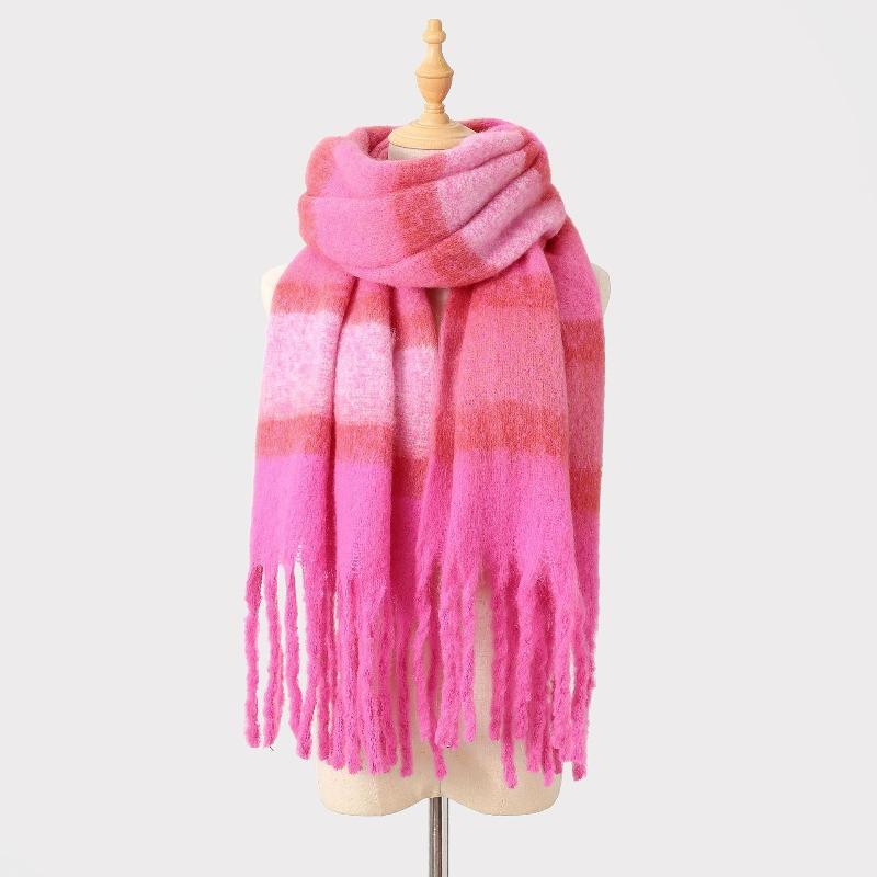 Color matching striped fringed scarf women's autumn and winter high-end mohair color warm versatile scarf shawl