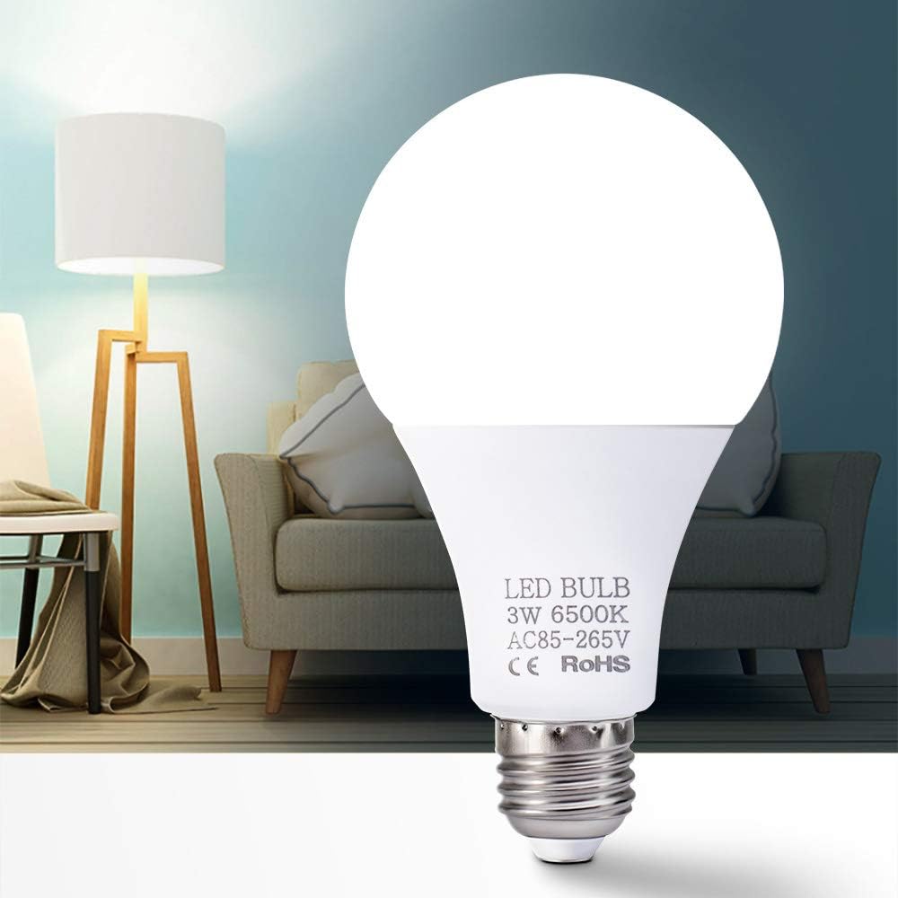 3W LED Bulbs E27 Light Bulbs Energy Saving White Light 6000-6500K High Brightness Lamp for Bedroom Living Room 85V-265V