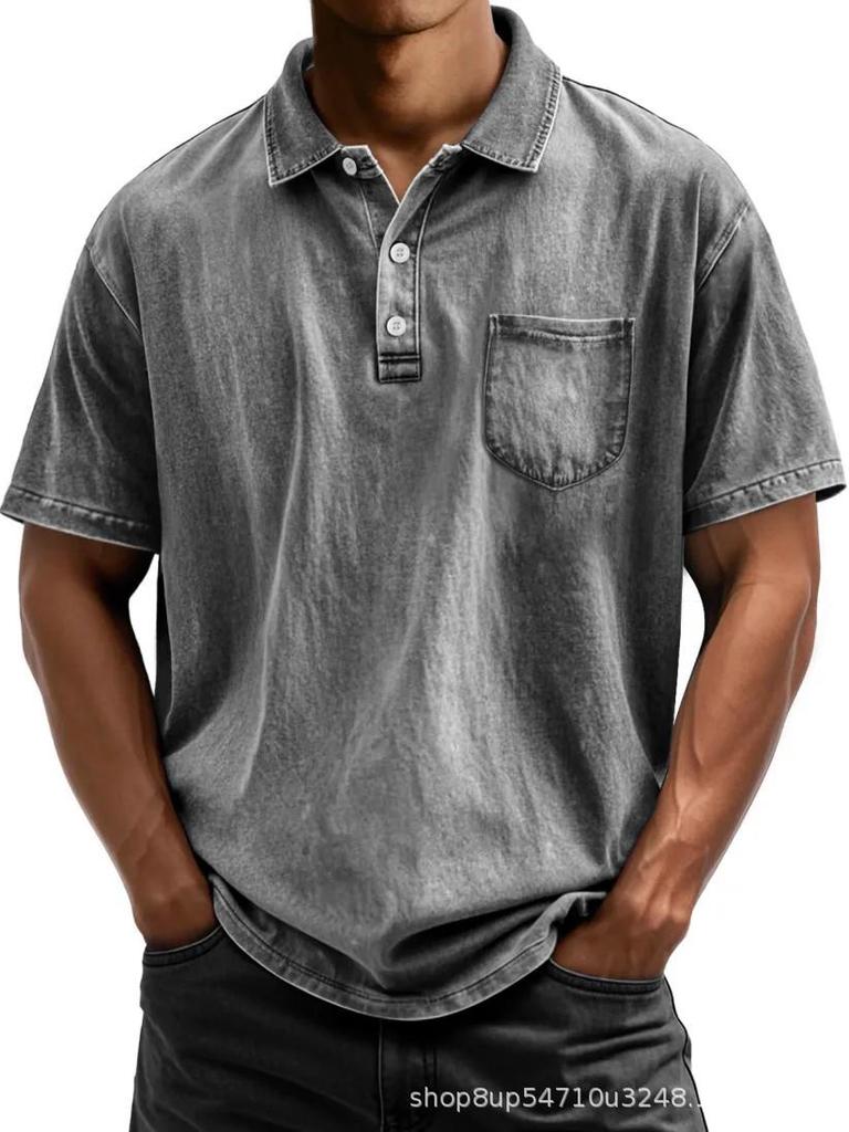 Men's Pure Cotton Casual Button-Down Polo Shirt (Short-Sleeve, Versatile)