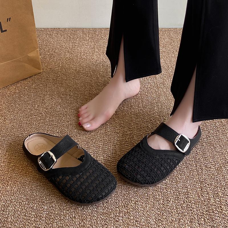 Fashion CRLAYDK Fashion Mule for Women Mesh Hollow Out Backless Slip On Casual Ladies Loafers Walking Dressy Slides Buckle Flats Shoes