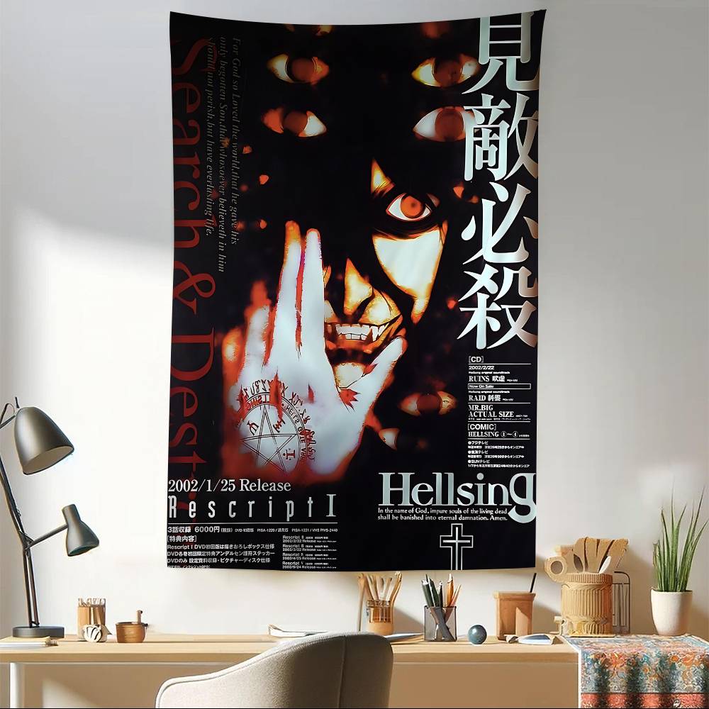 HHellsing Horror Anime Colorful Tapestry Wall Hanging Hanging Tarot Hippie Wall Rugs Dorm Wall Art Decor