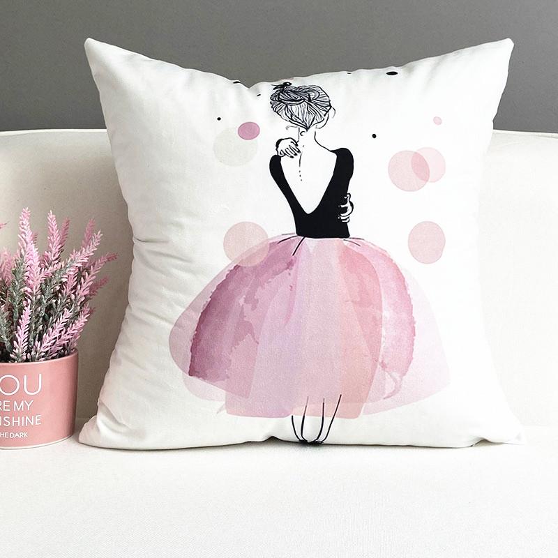 Nordic Ins Style Pink Girl Sofa Pillow Cushion Printed Bedside Car Office Cushion