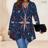 Plus Size Women V Neck Long Sleeve Loose Fashion Blouse With Irregular Split Hem Design