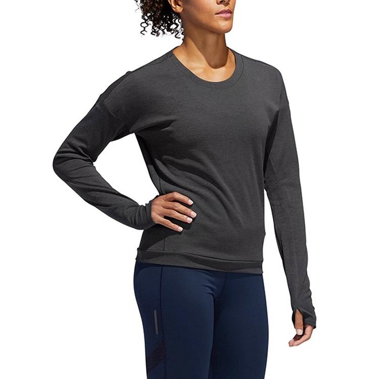 adidas Solid Color Round Neck Long Sleeve T-Shirt Women Tops Dark-Gray DQ1923