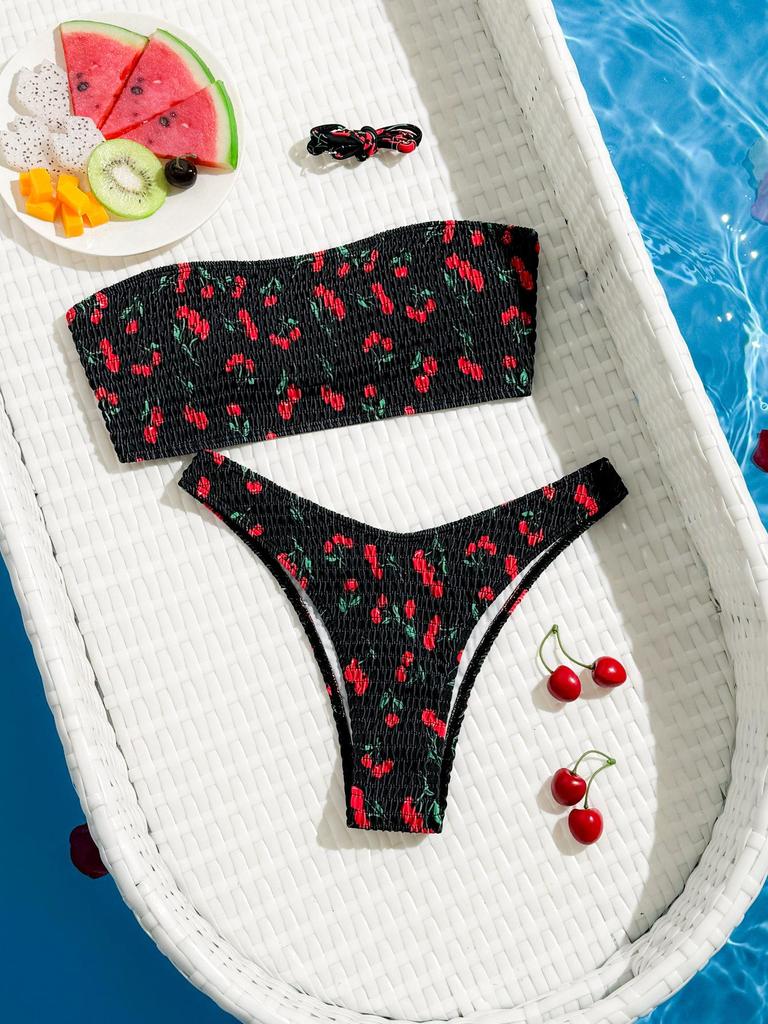 European & American Sexy Slimming Bandeau Print Triangle Bikini for Women