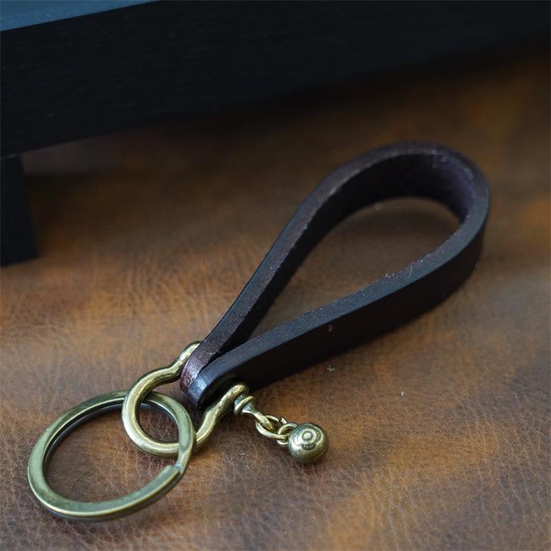 Винтажный брелок ручной работы из коровьей кожи с ретро-колокольчиком и подвеской в виде подковы из сплава