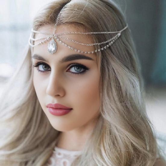 

Лоб ланцюг кулон крапля води прикраса регульований обхват голови лоб ланцюг аксесуар для волосся срібний