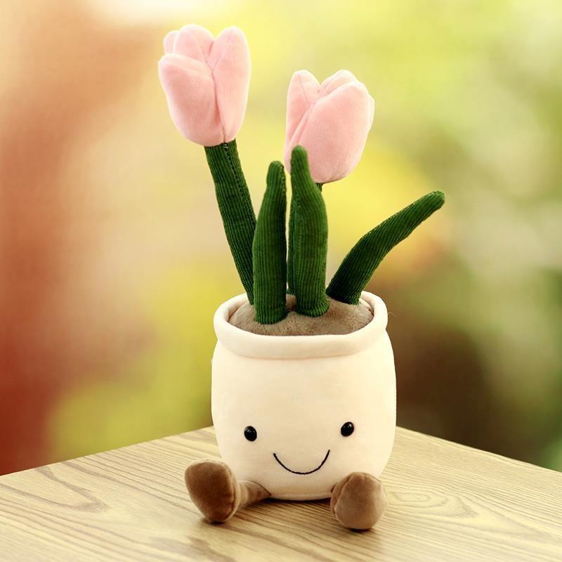 Lifelike Tulip Plant Plush Soft Plush Stuffed Toys Potted Flower Tulip Bookshelf Home Living Room Decor For Girl Gift