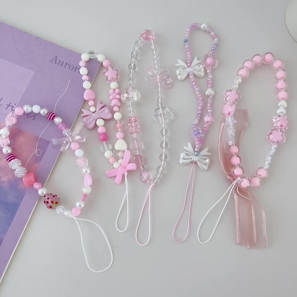 Handmade Beaded Phone Strap Sweet Fresh Style Acrylic 25cm Phone Case Lanyard for Girls