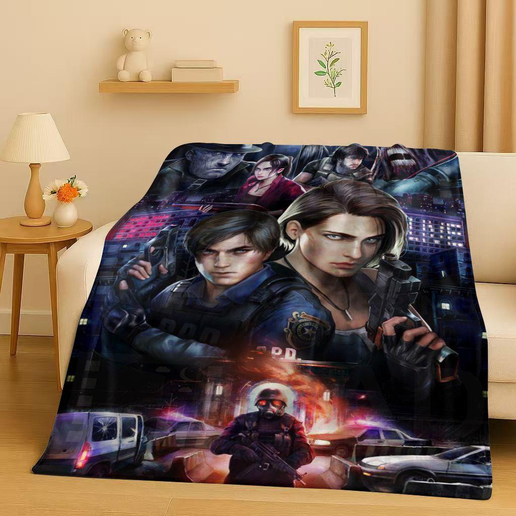 Leon R-Resident Evil Game Cartoon Gamer Flannel Blanket,Ultra Soft Warm Plush Throw for Home Bedroom Bed Sofa Cover Picnic Kids