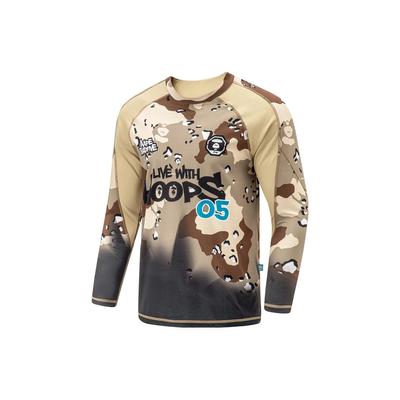 Li Ning Badfive Color Block Musterdruck Feuchtigkeitstransportierend Antistatisch Locker Langarm Raglan T-Shirt Herren Tops Chaos-Braun ATLT219-2
