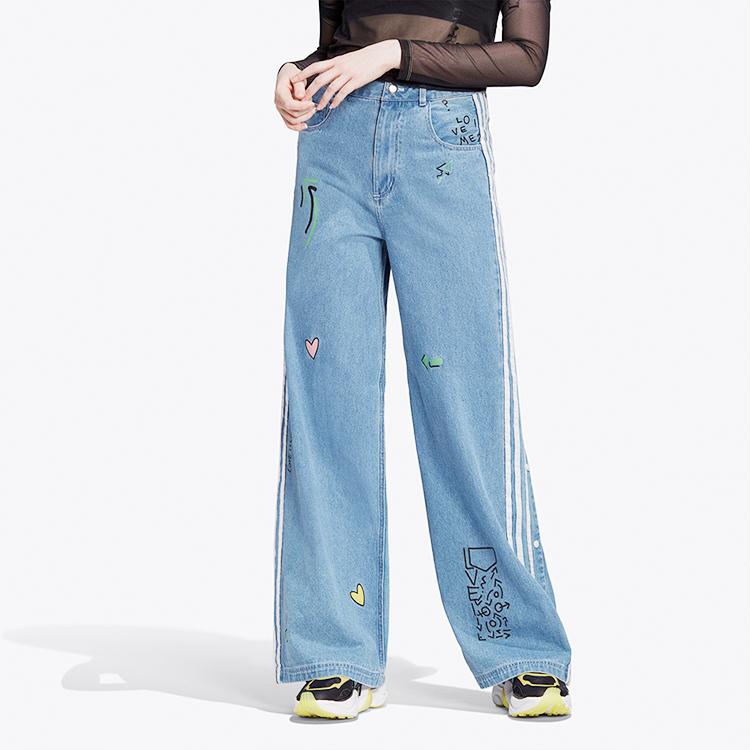 Adidas Originals Denim Track Pants With Stripes Women Bottoms Blue FL4153