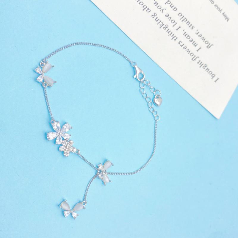 S925 Sterling Silver Butterfly & Flower Bracelet for Women - Elegant High-End Fashion