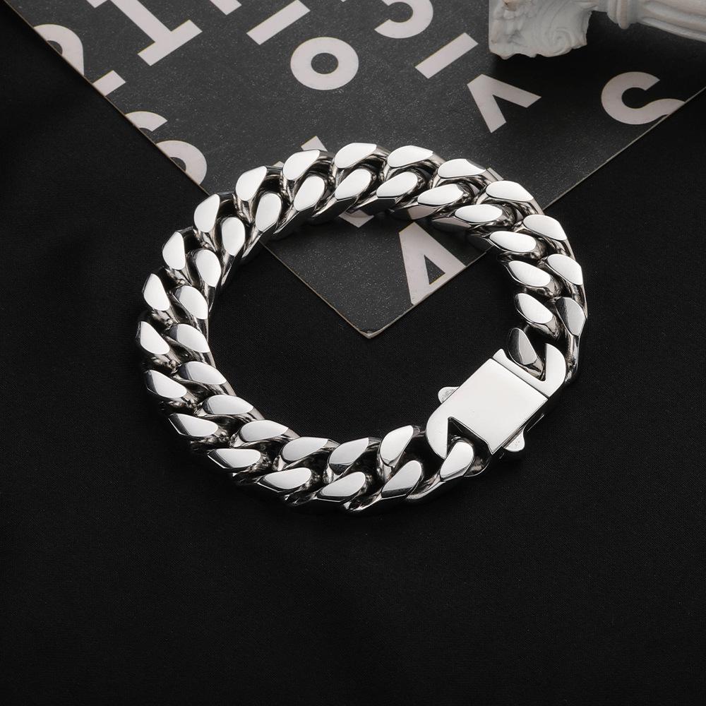 Men's Stainless Steel Cuban Chain Hip-Hop Bracelet & National Tide Titanium Necklace, Customizable with Laser Logo