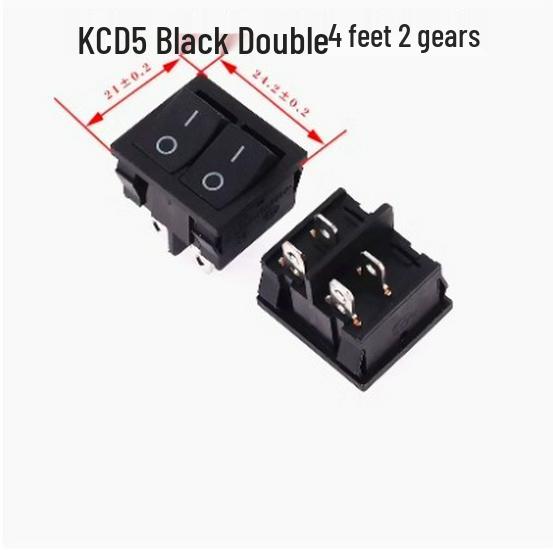 KCD5 Black Rocker Switch, 4/6 Pins, 2/3-Position, Red/Green Light, Double Pole, 6A 250V.