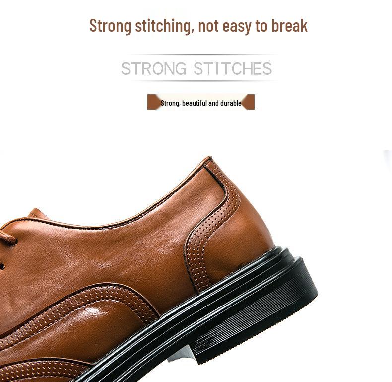 Men's 2025 Spring/Autumn British Style Brogue Leather Shoes: Pointed Toe, Large Size, Casual & Formal Wear, Breathable Design.