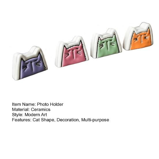 4Pcs Handmade Ceramic Cat Photo Holder Cat Shape Picture Display Holder Home Office Desktop Decoration Cat Lovers Gift