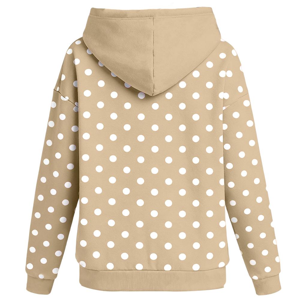 Damen Langarm Kapuzensweatshirt mit Polka-Dot-Print und Brustfalten