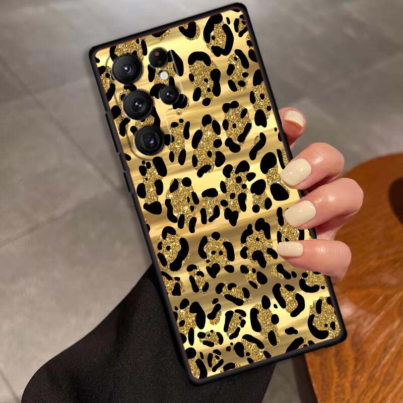 Luxurious leopard print pattern Phone Case For Samsung Galaxy S26 S25 S24 S23 S22 S21 S20 Ultra Plus FE 5G Black Soft TPU