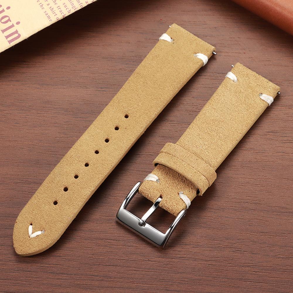 Genuine Suede Leather Watch Strap Vintage Brown Watch Band 18mm 20mm 22mm Quick Release Watchband for Omega Business Wristband