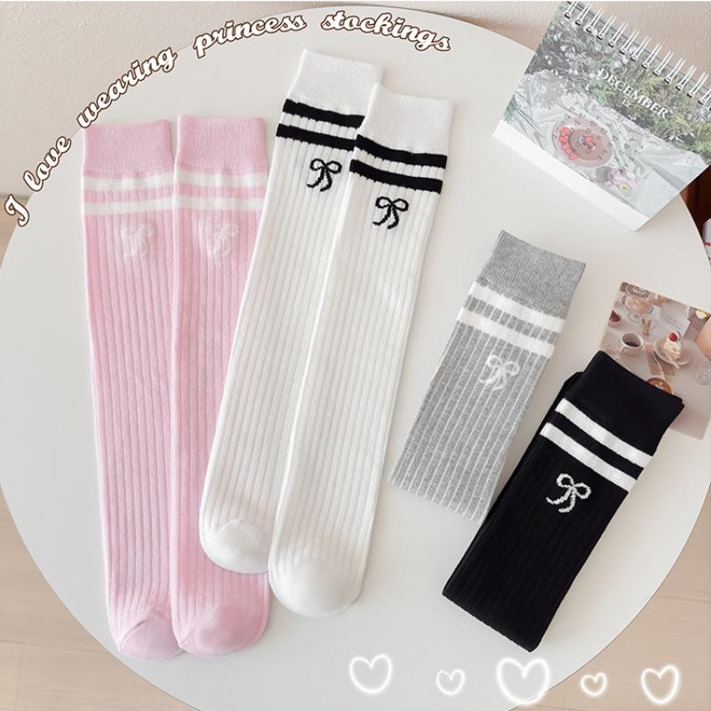 40CM Kinder Lange Socken Frühling und Sommer Mädchen Schleife Prinzessin Rock Kombiniert mit Kniestrümpfen Gestreifte Hohe Stulpe Baumwollsocken